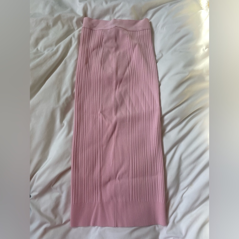 Herve Leger Pink Ribbed Pencil Skirt